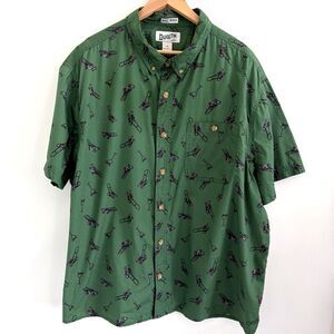Duluth Untucked Sz 2XL Relaxed Fit Green Lawn Mower Print Button Down Shirt Dad